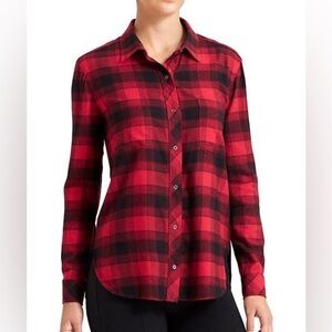 Athleta Flannel Lumberjill button down shirt red black plaid size XS
